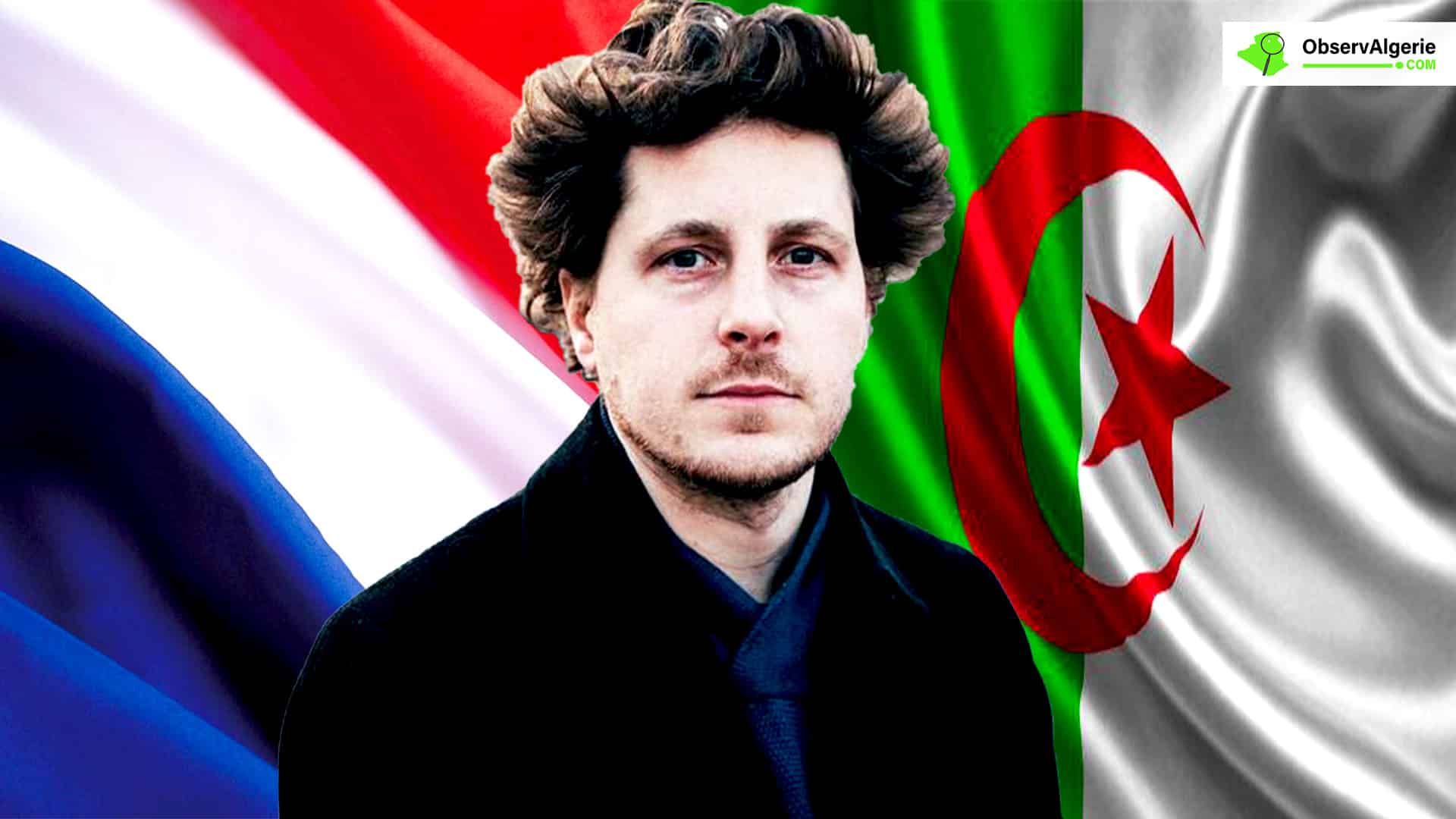 Montage : Julien Bayou, nouveau patron du parti, Europe Ecologie-Les Verts sur fond des drapeaux d’Algérie et de France