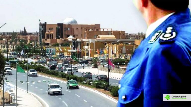 Montage : Un commissaire de police avec, en arrière plan, une vue sur la ville de Laghouat