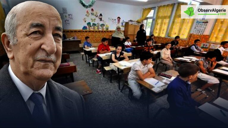 Le président algérien Abdelmadjid Tebboune sur fond d'une salle de classe d'une école primaire