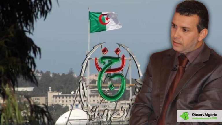Ahmed Bensabane Nouveau PDG de l'EPTV avec le siège de l'entreprise en arrière plan