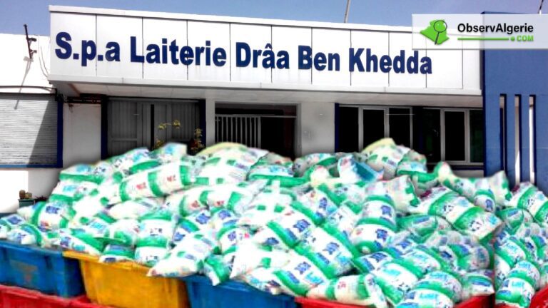 laiterie draa Ben Khedda avec des caisses de lait devant l'usine