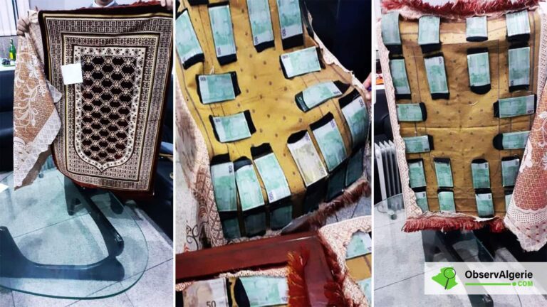 Photo montage : saisie de 200 000 euros dissimulés dans un tapis de prière à l’aéroport de Constantine