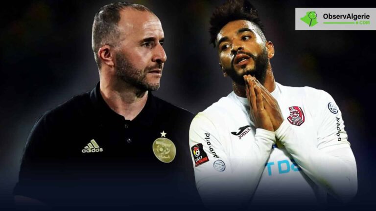 Le sélectionneur algérien Djamel Belmadi et l'attaquant franco-algérien Billel Omrani