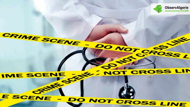 Un médecin de dos, tenant un stéthoscope avec le ruban entourant une scène de crime