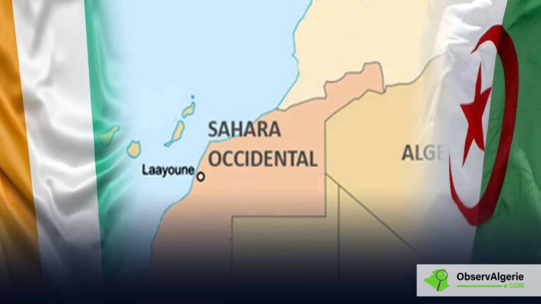 Carte géographique du Sahara occidental avec les drapeaux de l'Algérie et de la Côte d'Ivoire