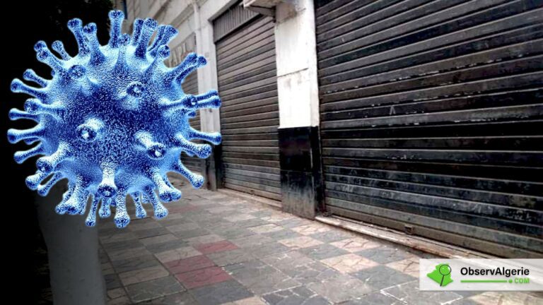 photo de magazins fermés frappé du symbole du Coronavirus