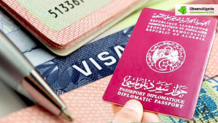 montage: photo d'un passeport diplomatique algérien sur le fond d'un visa