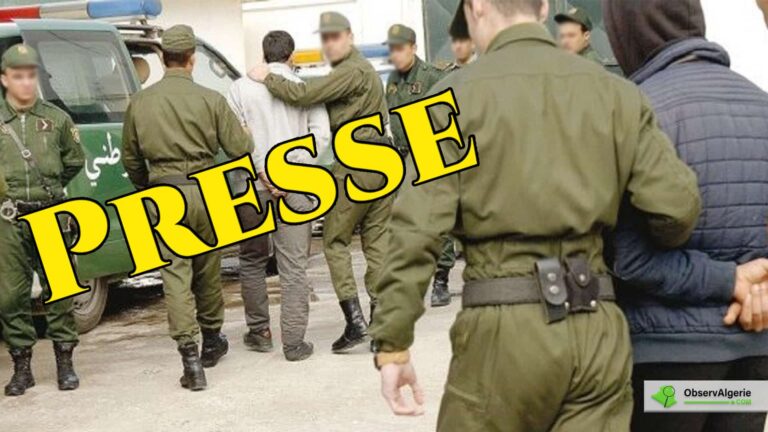 Des gendarmes algériens arrêtant des individus