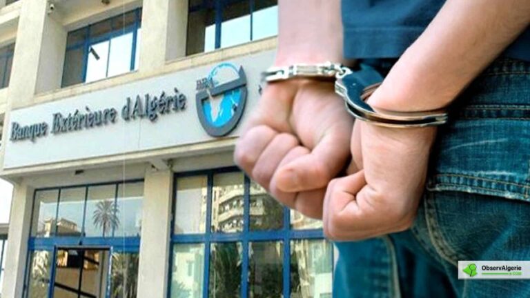 Photo montage : Homme menotté sur fond de la Banque Extérieure d’Algérie
