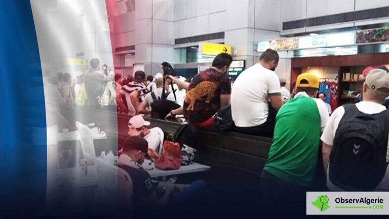 Montage : Drapeau de France - des gens bloqués dans un aéroport