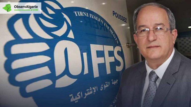 Le logo du FFS et le premier secrétaire national du parti Hakim Belahcel