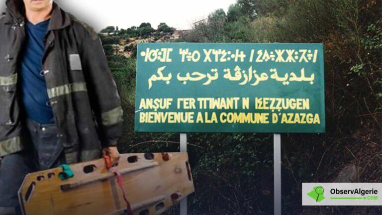 Montage : Azazga - pompier portant une civière
