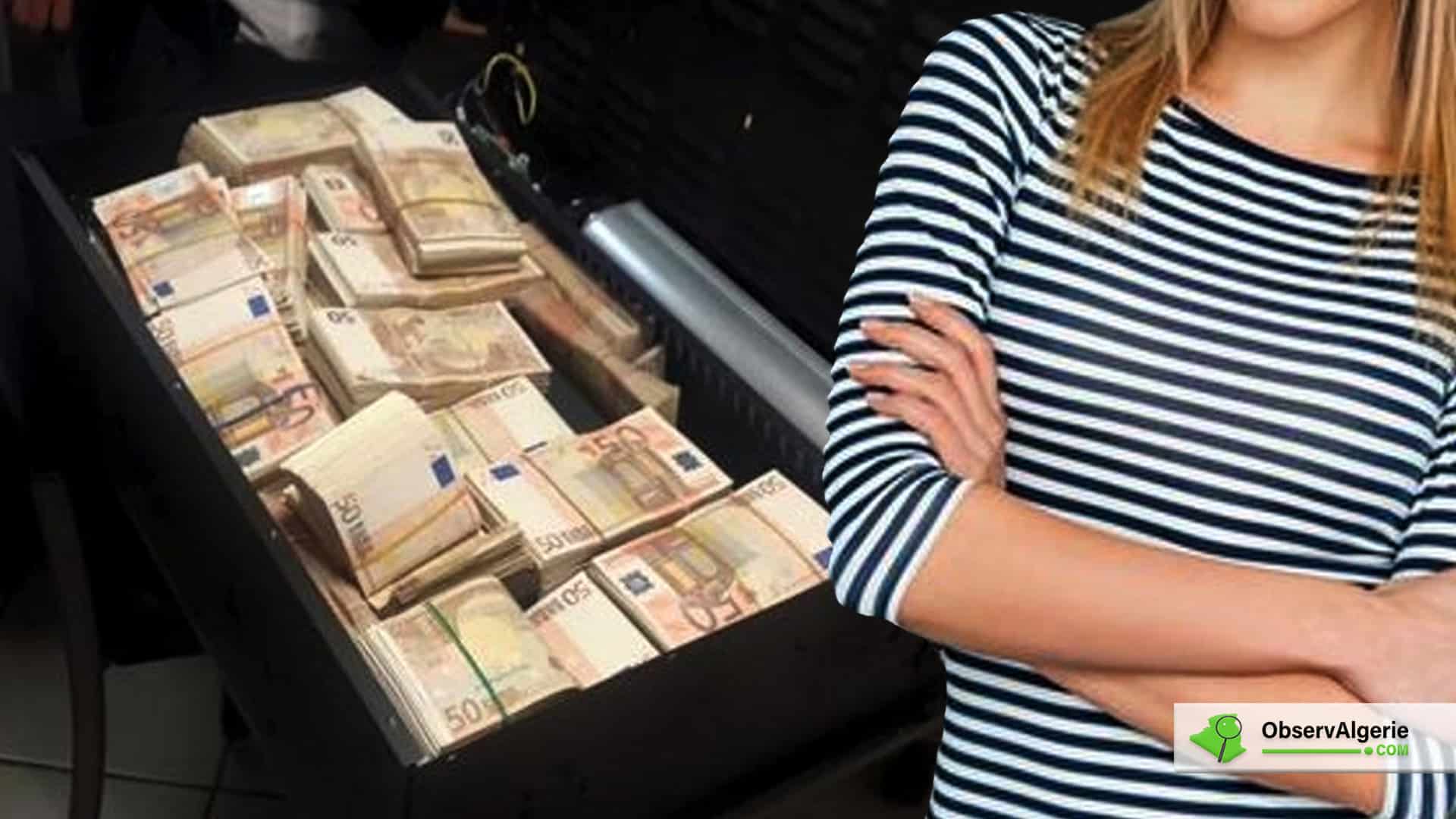 Montage : Une femme sur fond une valise d'argent