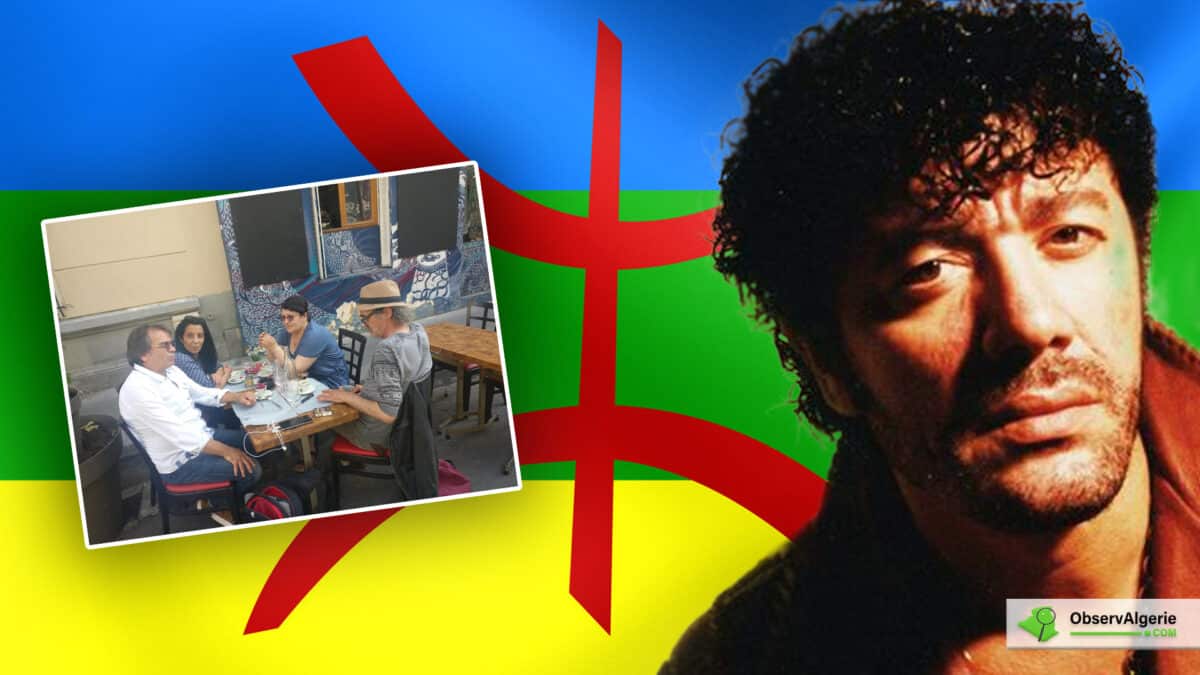 Montage : Lounes Matoub sur fond un drapeau Amazigh