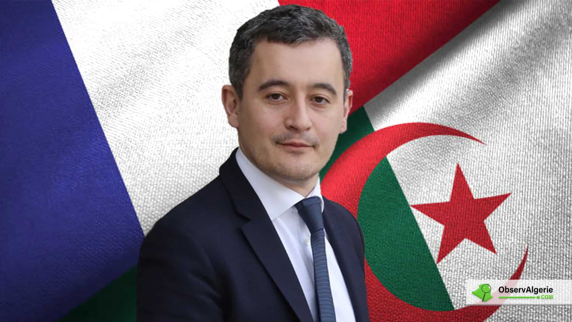 Gérald Darmanin sur fond des drapeaux d'Algérie et de France