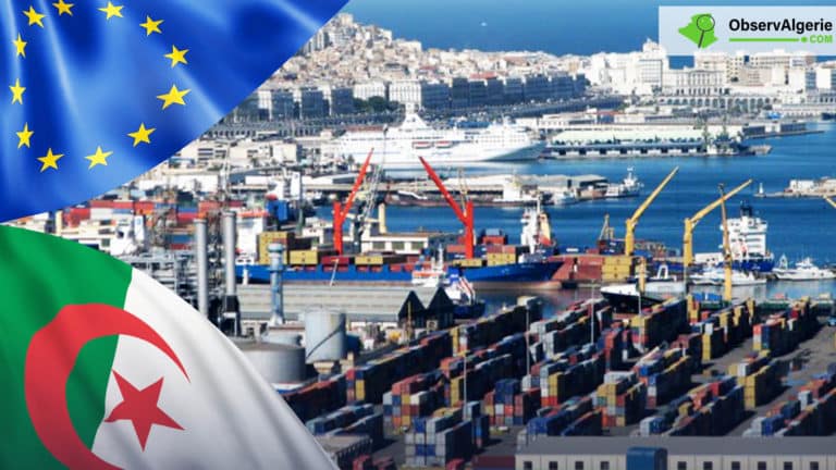 Montage : port algérien - drapeau Union européenne - Algérie