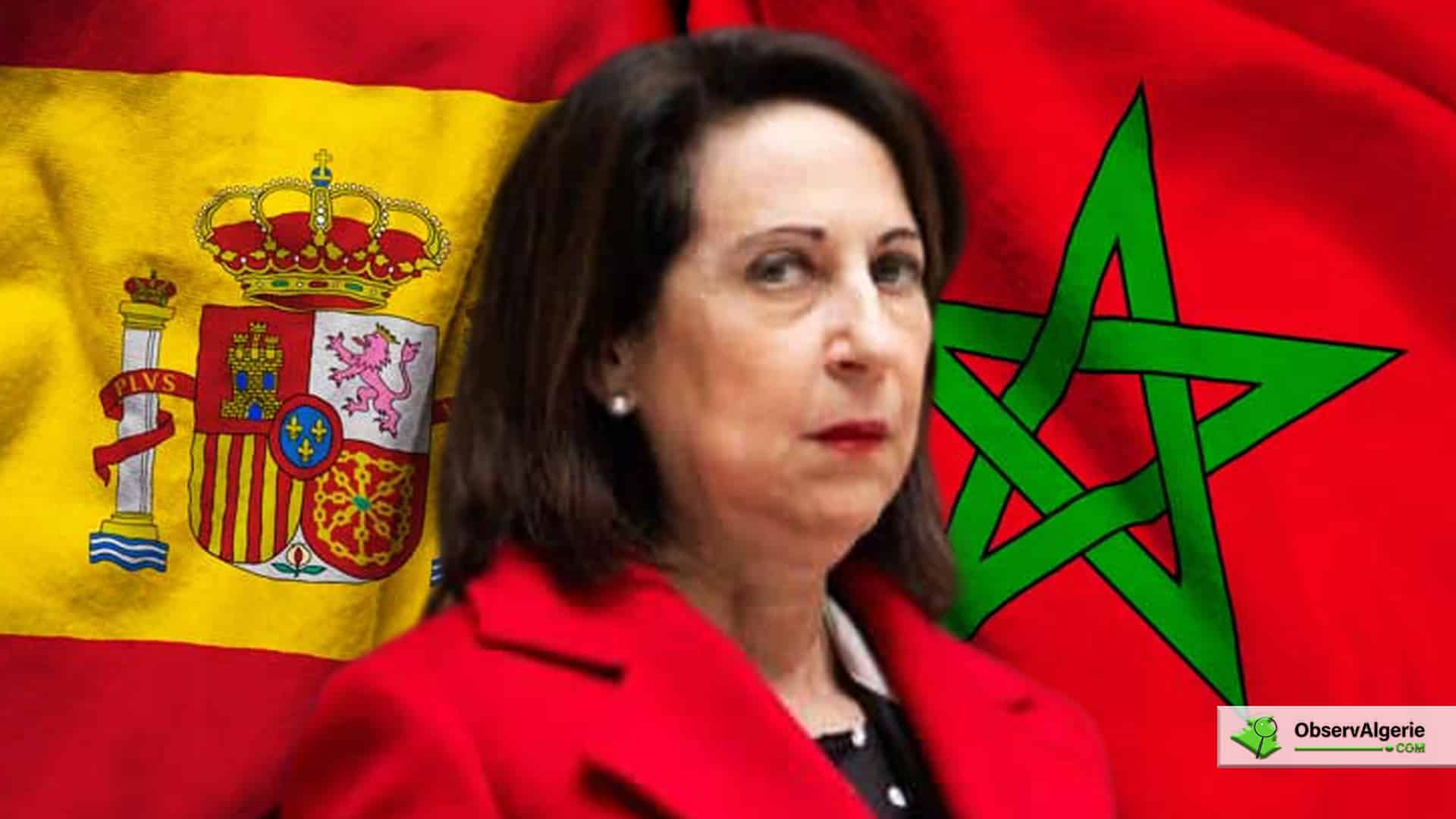 Margarita Robles sur fond des drapeaux Maroc et Espagne