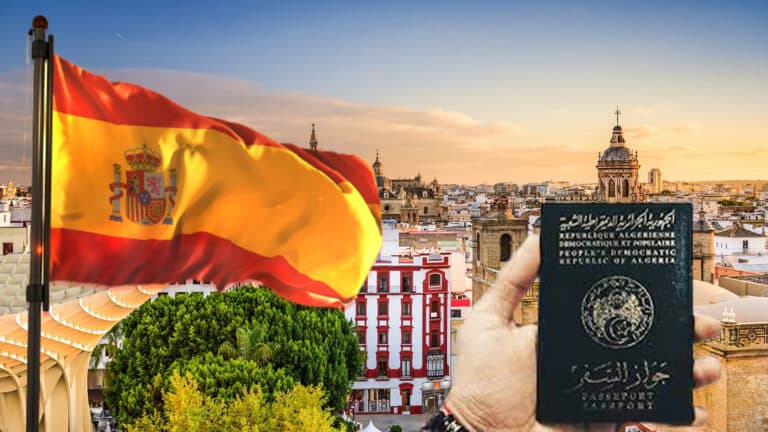 Montage : Passeport algérien, drapeau de l'Espagne