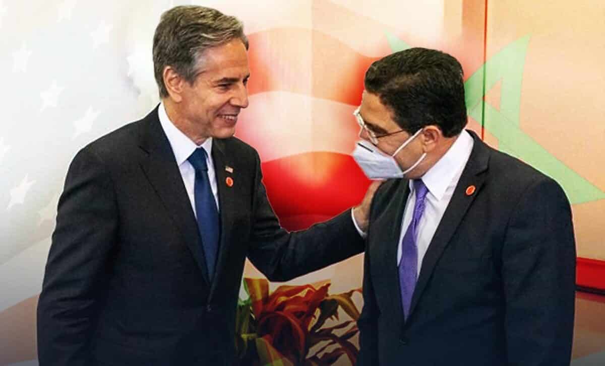 Photo de Antony Blinken (à gauche), secrétaire d'État des USA, et de Nacer Buarita (à droite), ministre marocain des Affaires étrangères Photo de Antony Blinken (à gauche), secrétaire d'État des USA, et de Nacer Buarita (à droite), ministre marocain des Affaires étrangères