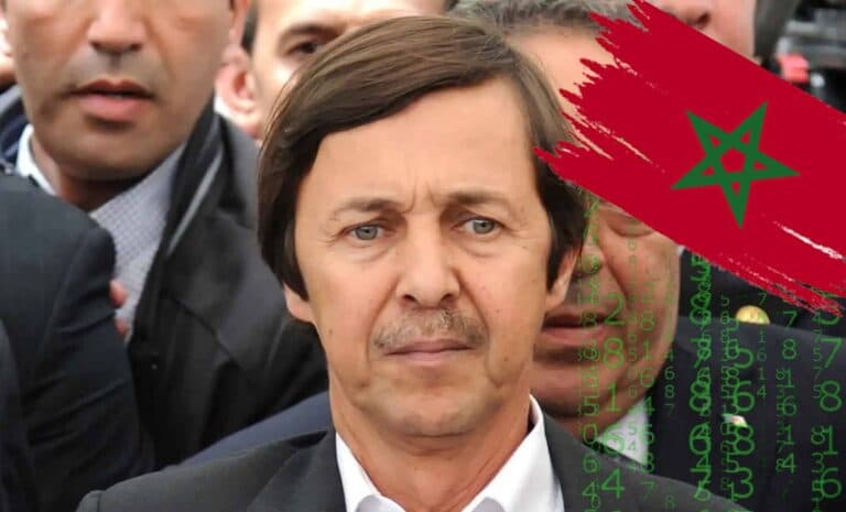 Montage : Saïd Bouteflika, drapeau du Maroc et cascade de symboles numériques