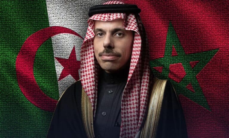 Montage : Faisal bin Farhan et drapeaux de l'Algérie et du Maroc