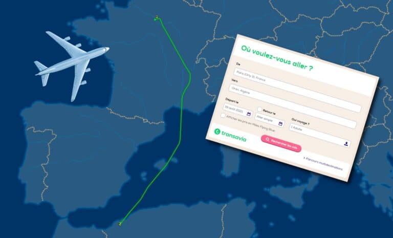 Montage : Recherche sur le site de Transavia, avion et carte du vol TO4960/1