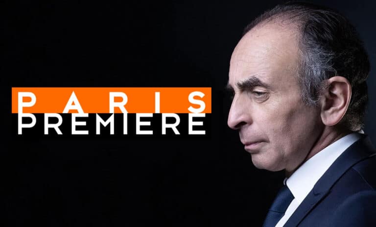 Éric Zemmour et le logo de la chaîne française Paris Première