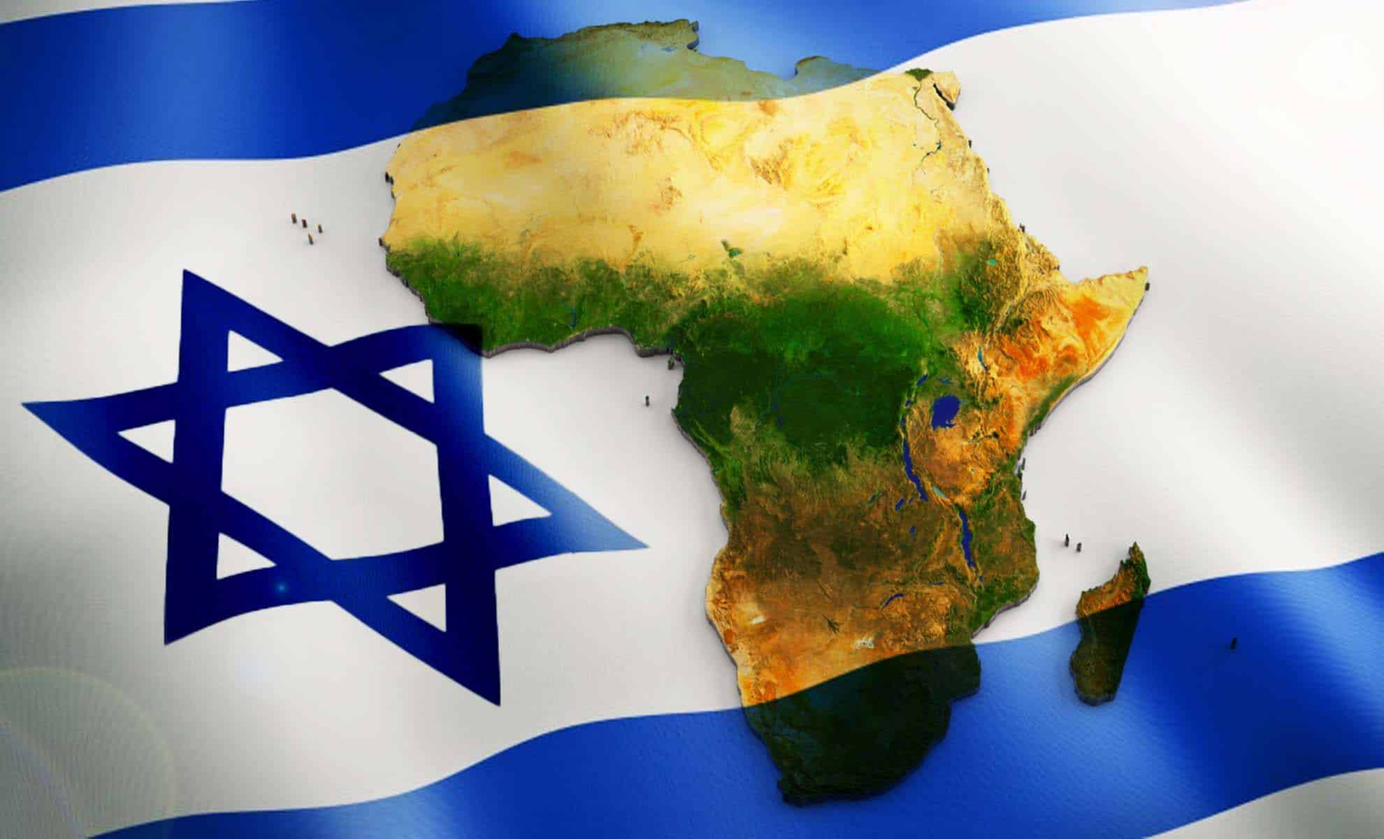 Carte de l'Afrique sur drapeau d'Israël