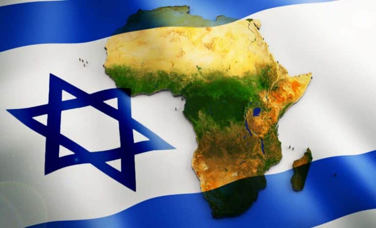Carte de l'Afrique sur drapeau d'Israël