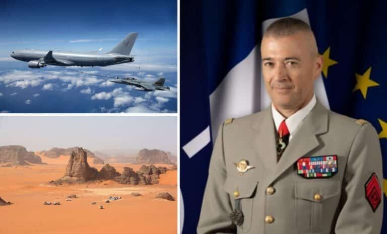 Montage : Le général Burkhard de l'Armée française - Avion A330 MRTT - Désert algérien