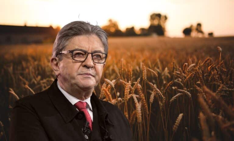 Montage : Jean-Luc Mélenchon sur un champ de blé