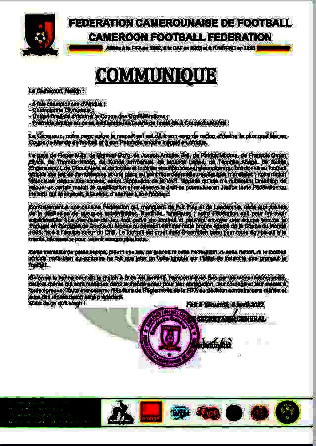 Faux communiqué de la Fecafoot - Niveaux modifiés Faux communiqué de la Fecafoot - Niveaux modifiés