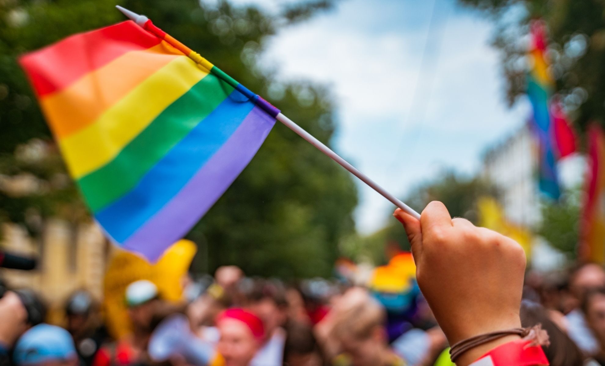 Hand Hold a Gay Lgbt Flag at LGBT Gay Pride Parade Festival