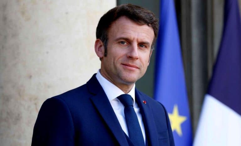 Photo d'Emmanuel Macron - Drapeau de l'Union européenne