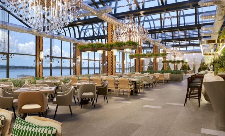 Intérieur d'un restaurant en front de mer
