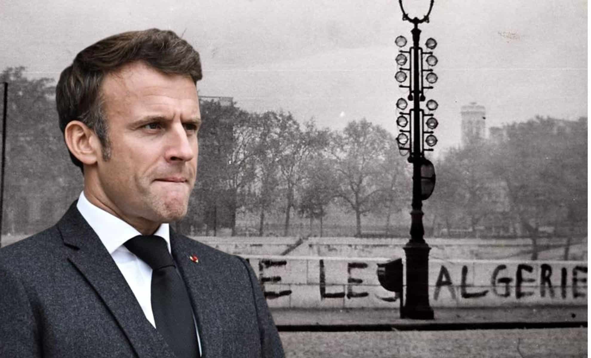 Montage : Emmanuel Macron et photo sur le 17 octobre 1961 Montage : Emmanuel Macron et photo sur le 17 octobre 1961