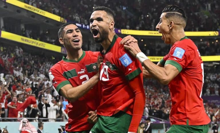 Youssef en-Nesyri pendant le match Maroc-Portugal (Qatar 2022)