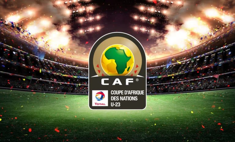 Logo de la CAF CAN U-23 sur fond de stade