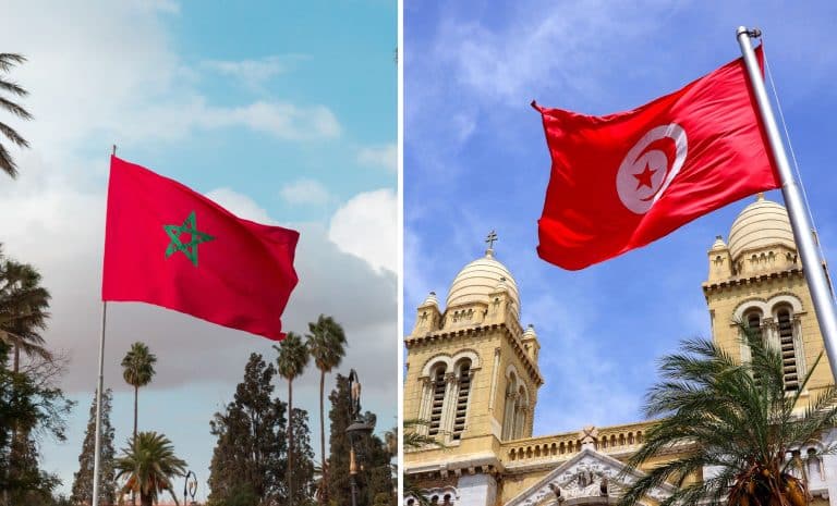 Drapeaux du Maroc et de la Tunisie