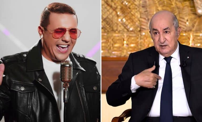 montage : photo du chanteur Faudel et du chef de l'État algérien Tebboune