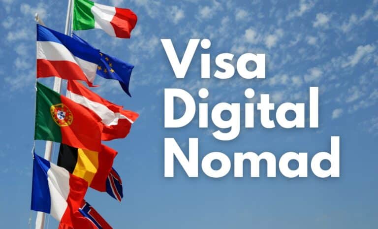 Drapeaux européens à côté de l'inscription Visa Digital Nomad