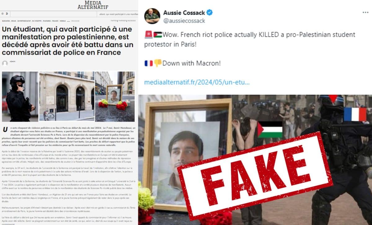 Image accompanying Un étudiant qui avait participé à une manifestation pro palestinienne est décédé après avoir été battu dans un commissariat de police en France