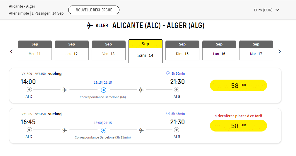 Vol Alicante-Alger avec Vueling