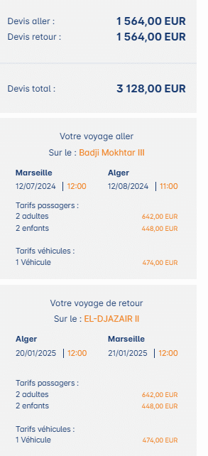 prix des billets chez Algérie Ferries F