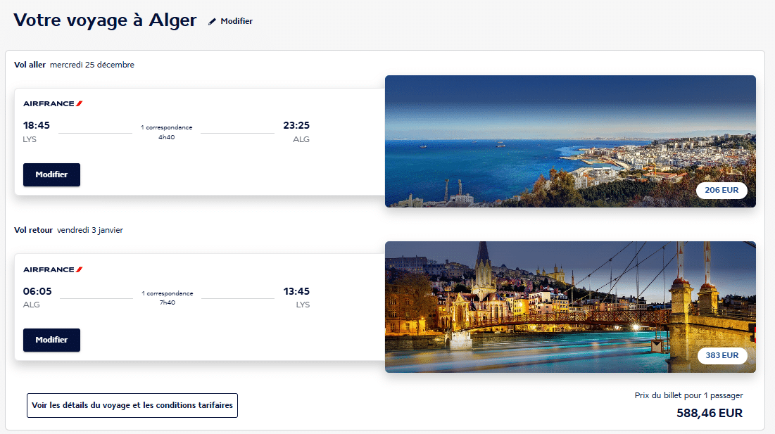 Prix des billets Air France Lyon-Alger