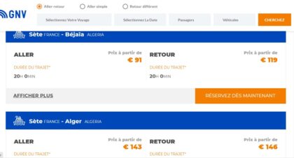 GNV : Jusqu'à 35 % de remise sur les billets vers l'Algérie