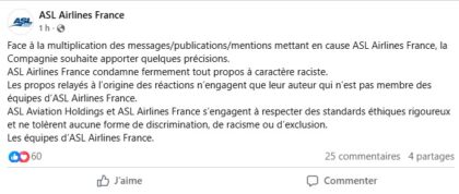 Propos racistes à l’encontre des Maghrébins : ASL Airlines répond