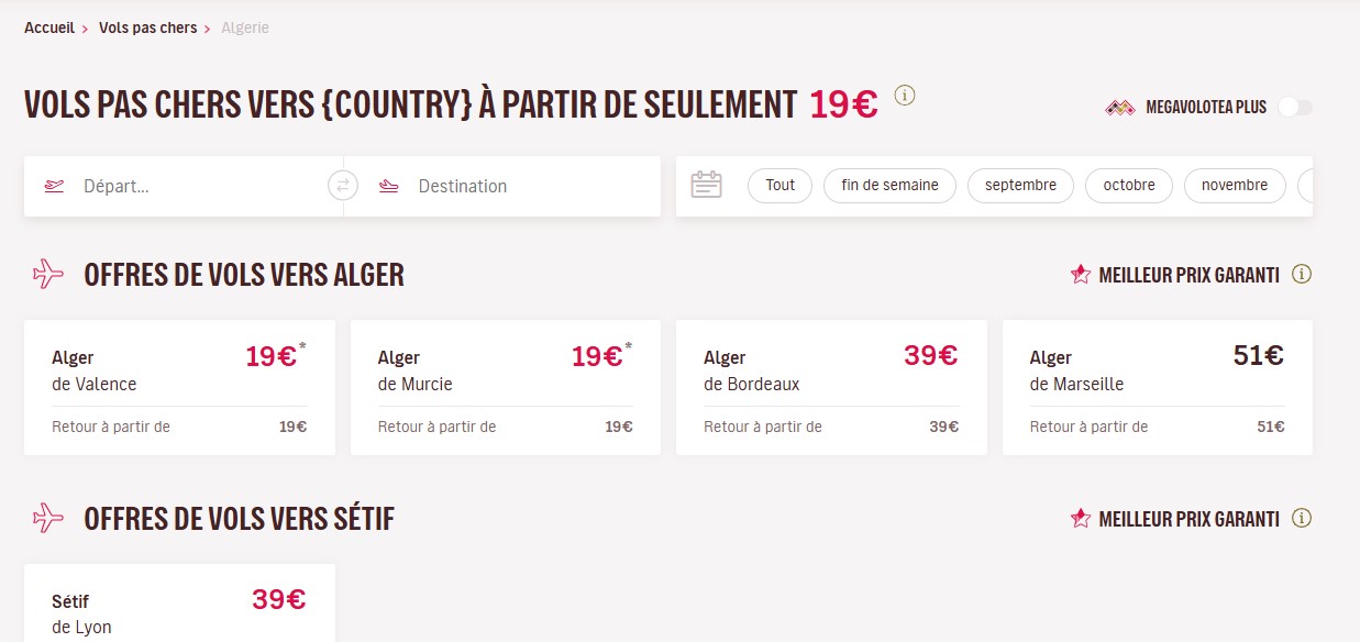 Volotea affiche des vols vers Alger à partir de 19 euros