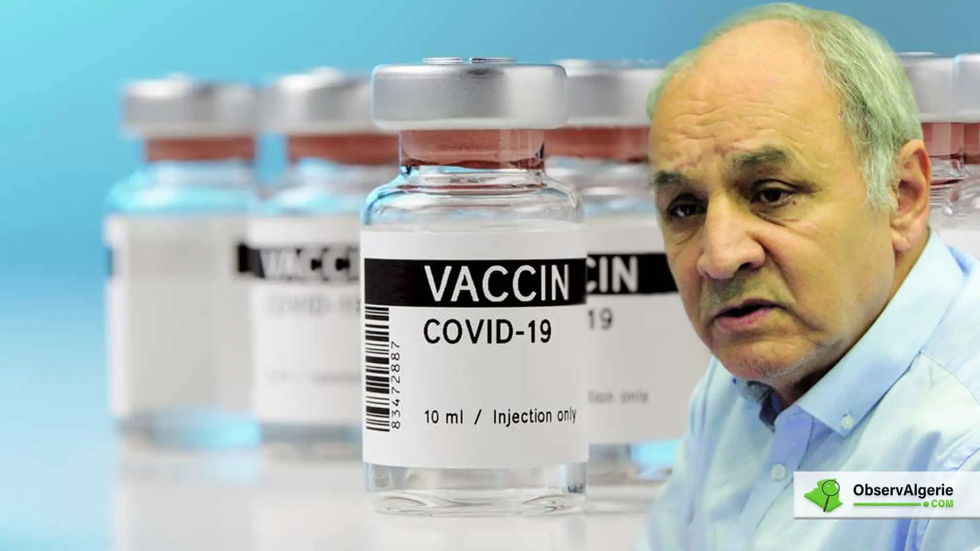 Montage : Docteur Mohamed Bekkat Berkani sur fond un vaccin covid-19