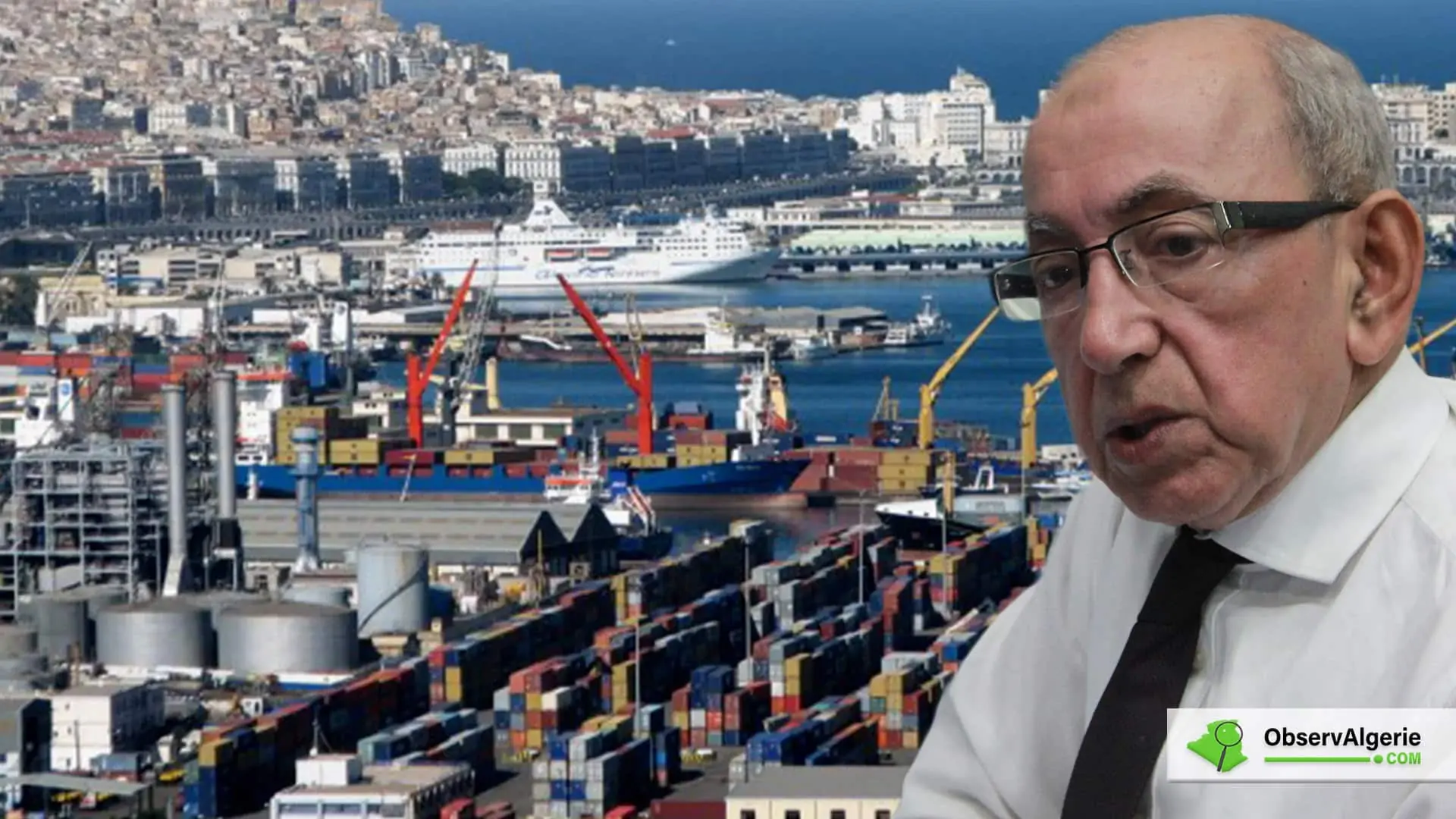 Montage : Ali Bey Naceri sur fond un port Algérien